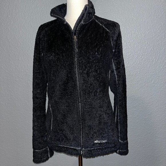 MARMOT Women'S Black High Pile Fleece Jacket Full Zip with 2 Front Zip Pockets L - Picture 1 of 12